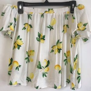 Lemon print off the shoulder top